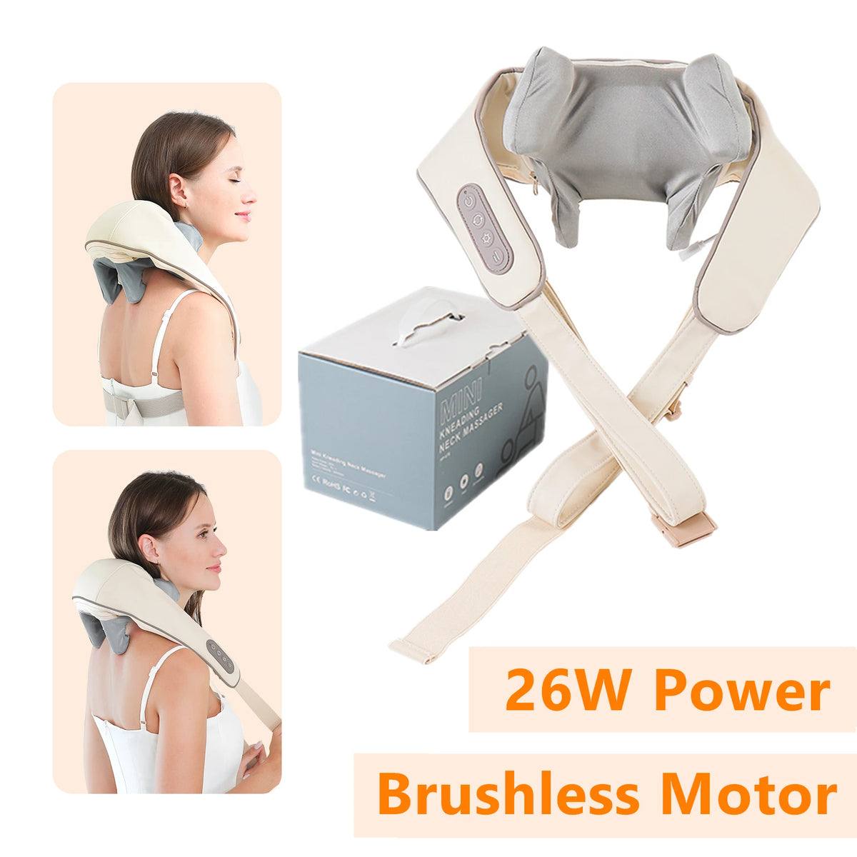 26W Brushless Motor Neck & Shoulder Massager with Deep Tissue Therapy