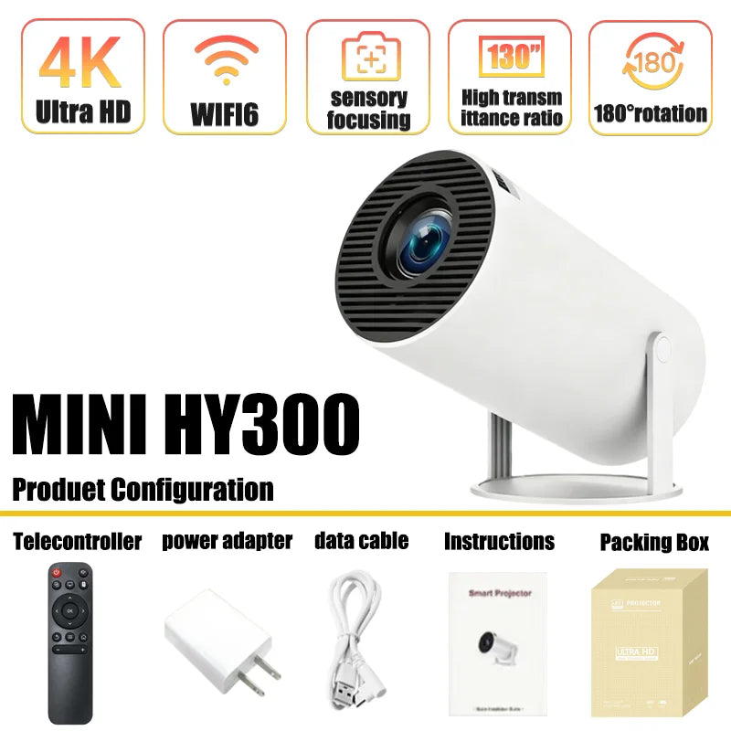 4K Mini Projector with Android 11, WiFi 6, Bluetooth 5.0 & Built-In Speaker