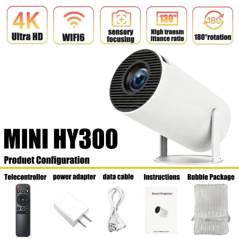 4K Mini Projector with Android 11, WiFi 6, Bluetooth 5.0 & Built-In Speaker